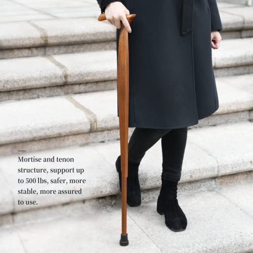 Wooden Walking Cane with Travel Bag, Natural Solid Wood, Ergonomic for Seniors Q6864