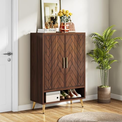 Tribesigns Walnut Shoe Cabinet with Doors, 6-Tier for Entryway Y122