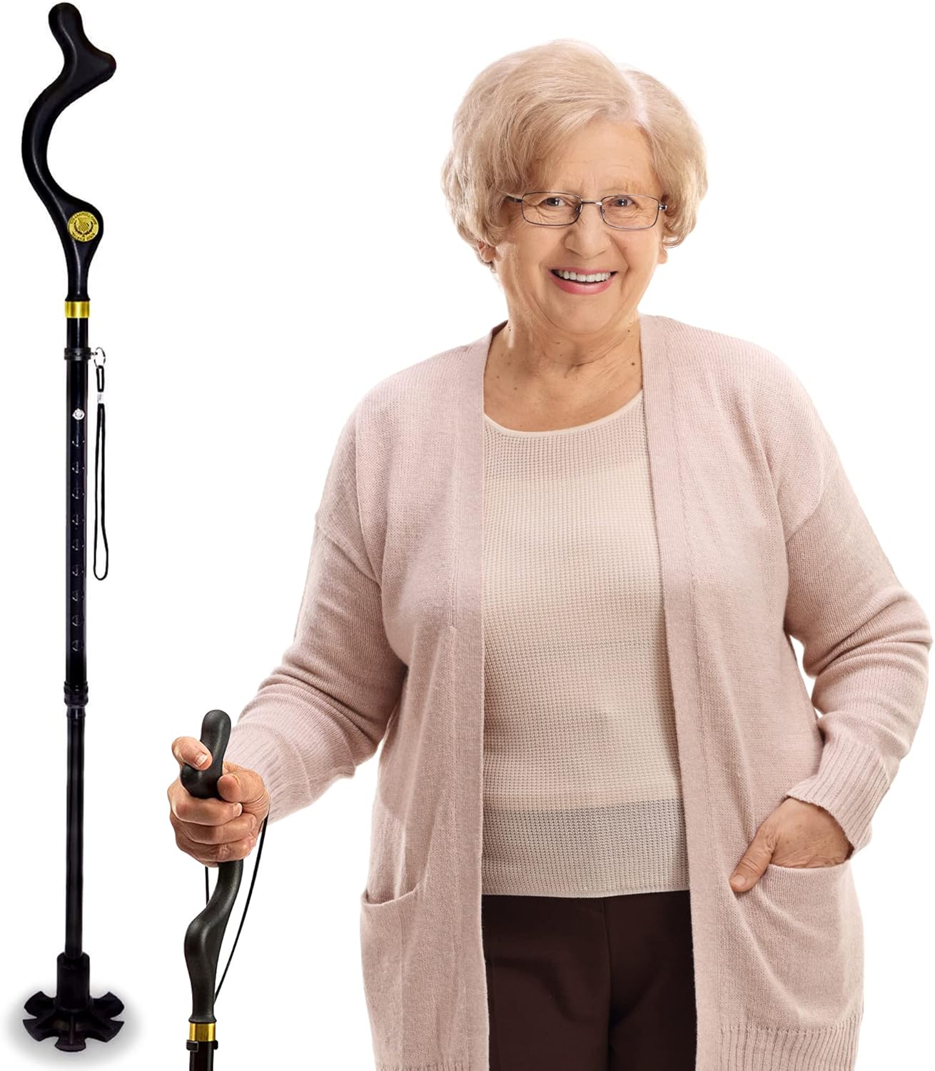 Campbell Posture Cane for Men & Women - Walking Canes for Seniors, Folding Cane, Walking Stick Made w/Heavy-Duty Aluminum, Ergonomic Campbell Handle, Rubber Traction Tip, Elderly Assistance Products