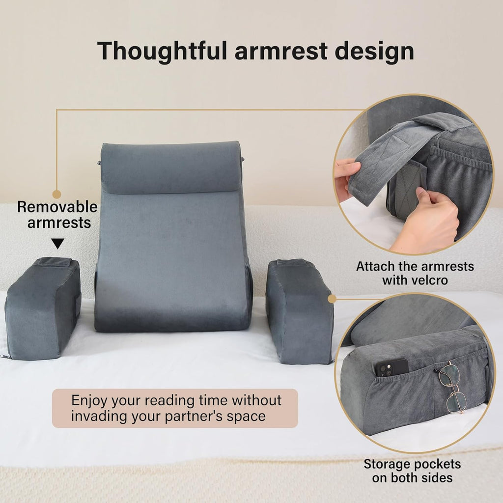 ENITYA Reading Pillow for Sitting in Bed Adult, Grey, Medium 19" Z539720