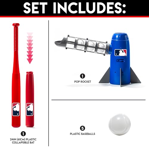 Franklin Sports MLB Kids Pitching Machine Pop Rocket Baseball Trainer with Bat and 5 Balls W217652