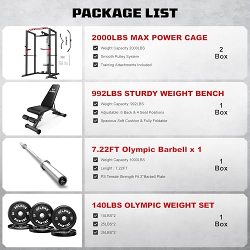 Power Cage 2000LBS Power Rack with LAT Pulldown and Adjustable Pulley System for Home Gym H863717