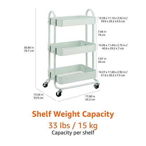 Amazon Basics 3-Tier Rolling Utility Cart with Lockable Wheels, White I730073