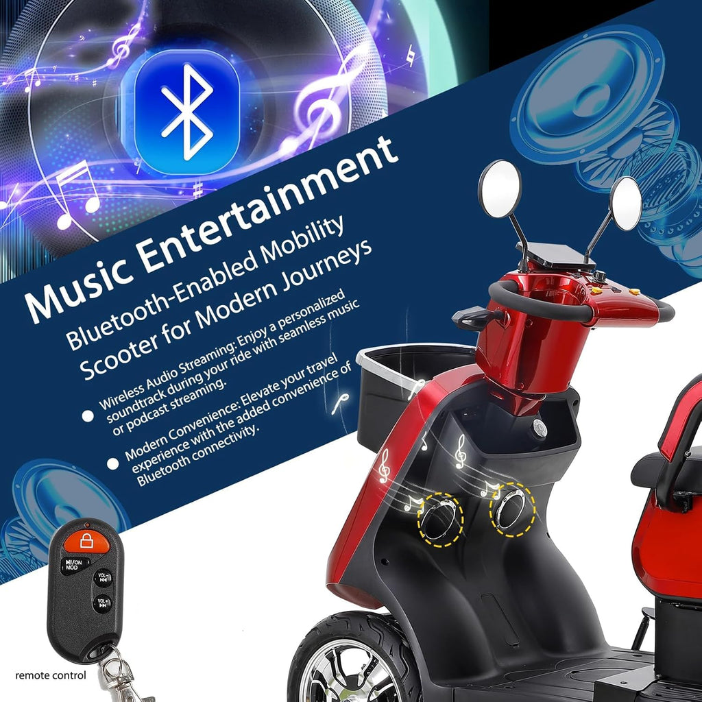 Two Seater Mobility Scooter 500lbs Capacity Heavy Duty Electric - Red D52623