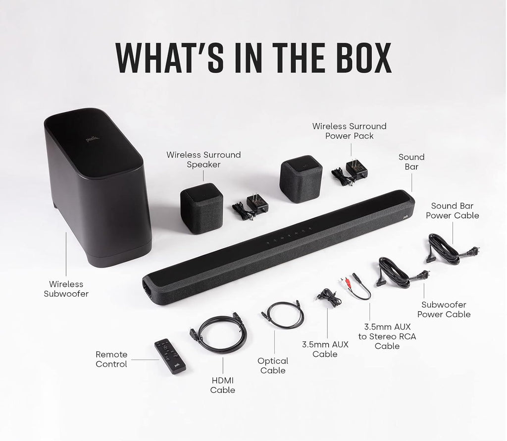 Polk Audio True Surround III 5.1 Wireless Surround Sound System with Sound Bar, Rear Speakers & Subwoofer, Black E63117