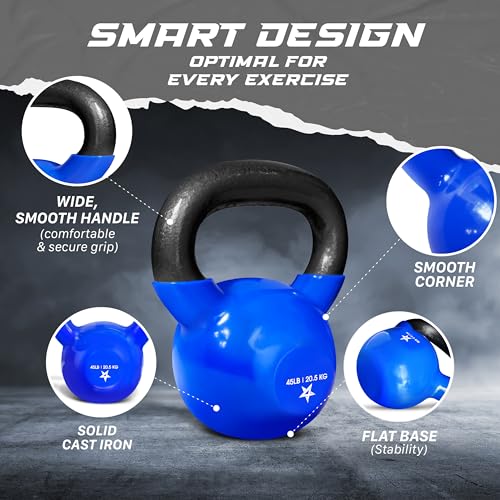 Yes4All 5-100 LB Vinyl Coated Cast Iron Kettlebells M964803