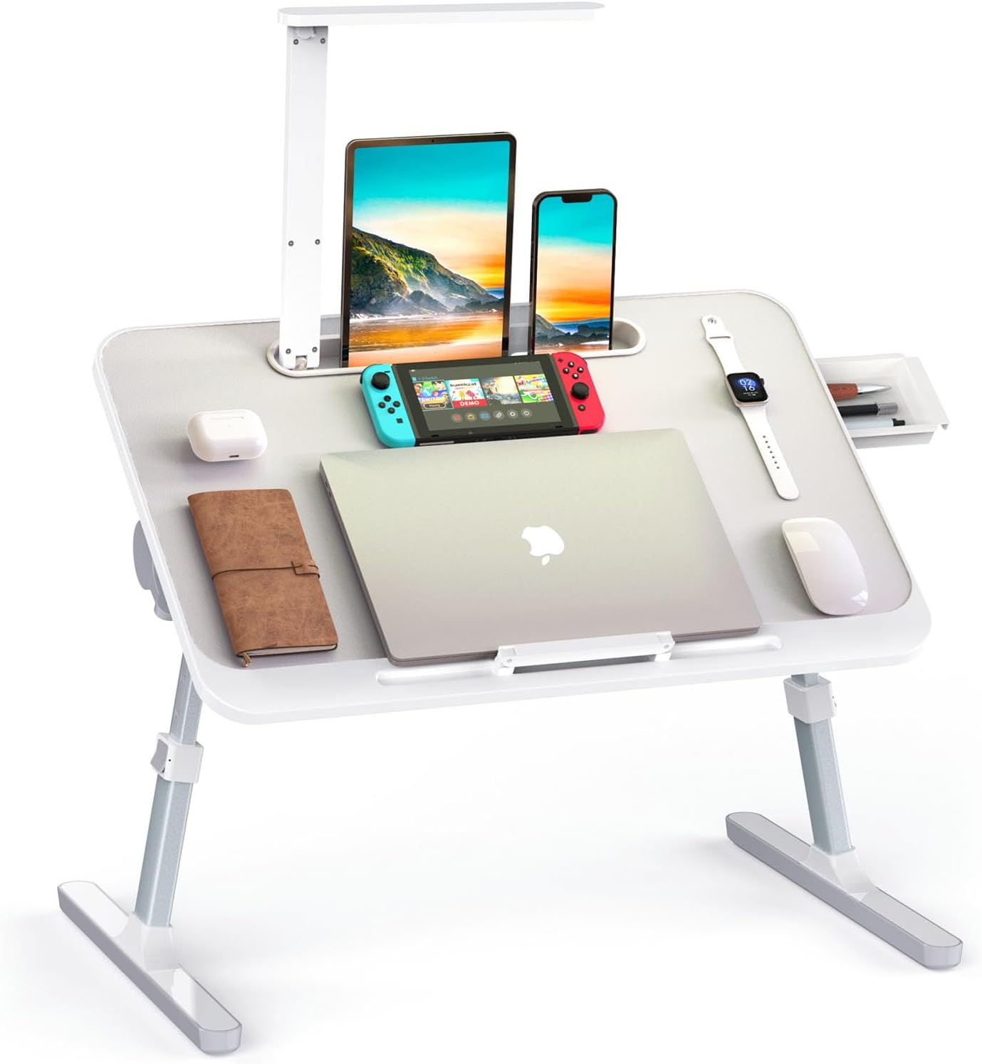 Bed Table with Led Light, Lap Desk for Laptop, Adjustable Laptop Table for Reading and Work (Grey)