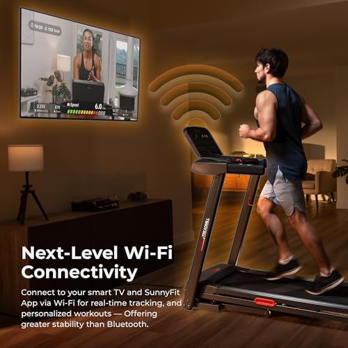 Sunny Health & Fitness Smart WiFi Treadmill, Compact Foldable with Incline E91799