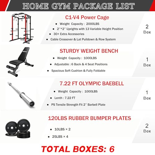 C1-V4 Power Cage with LAT Pulldown, Multi-Function Weight Cage for Home Gym G4781