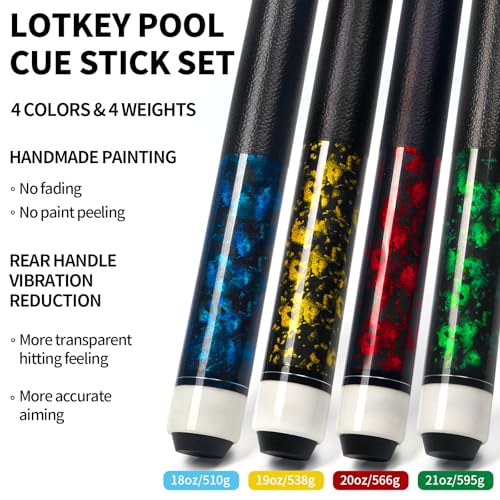 LOTKEY Pool Cue Set of 4 - Canadian Maple 58'' Billiard Sticks with 2 Chalks R905285