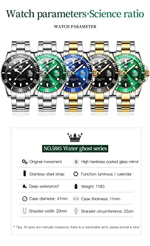 OLEVS Men's Stainless Steel Analog Quartz Watch with Day and Luminous Dial V6348