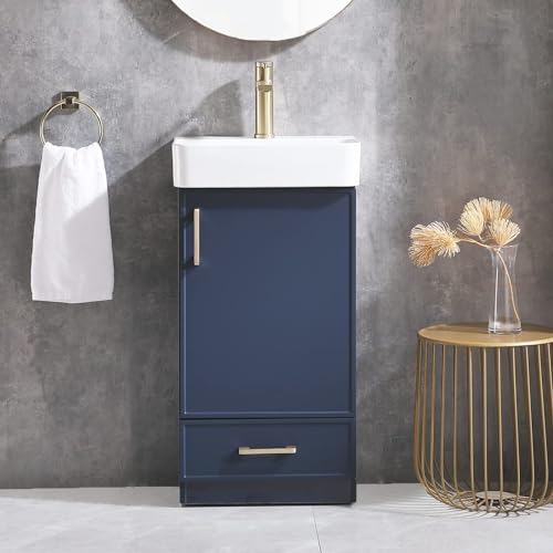 18 Inch Bathroom Vanity with Sink, Blue RV Cabinet, 1 Door 1 Drawer I857