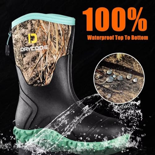 D DRYCODE Women's 6mm Neoprene Mid Calf Rain Boots, Waterproof, Black S28175