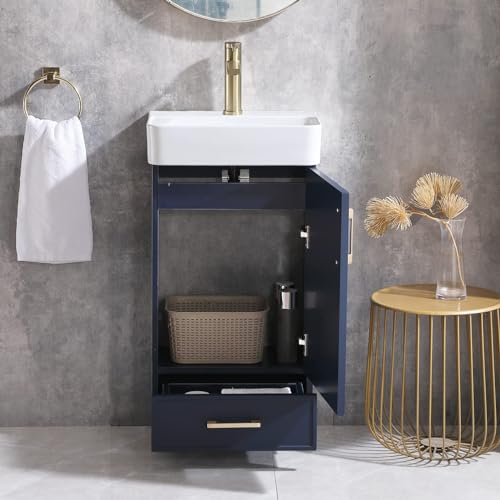 18 Inch Bathroom Vanity with Sink, Blue RV Cabinet, 1 Door 1 Drawer I857