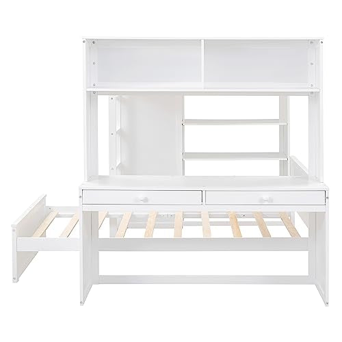 Harper & Bright Designs Full Over Twin Bunk Bed with Desk and Storage, Solid Wood, Gray L8927