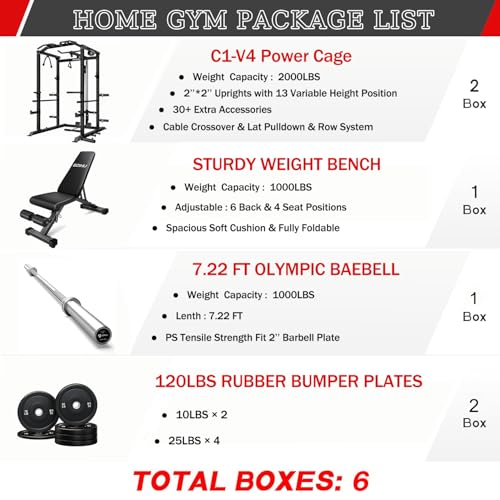 C1-V4 Power Cage with LAT Pulldown, Multi-Function Weight Cage for Home Gym G4781