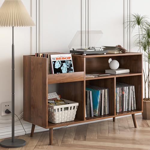 Large Record Player Stand with Power Outlet and Vinyl Storage Cabinet S7690