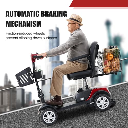 Folding 4-Wheel Electric Mobility Scooter for Adults & Seniors, 12Ah Battery, Yellow I235