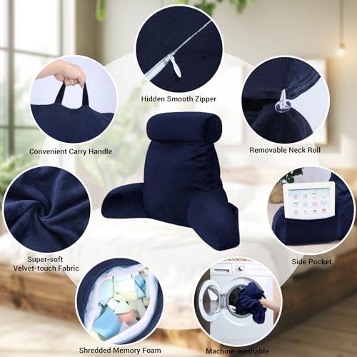 COOLBEBE Reading Pillow for Bed Sitting Up Adult with Arms Grey, Large 27" I460