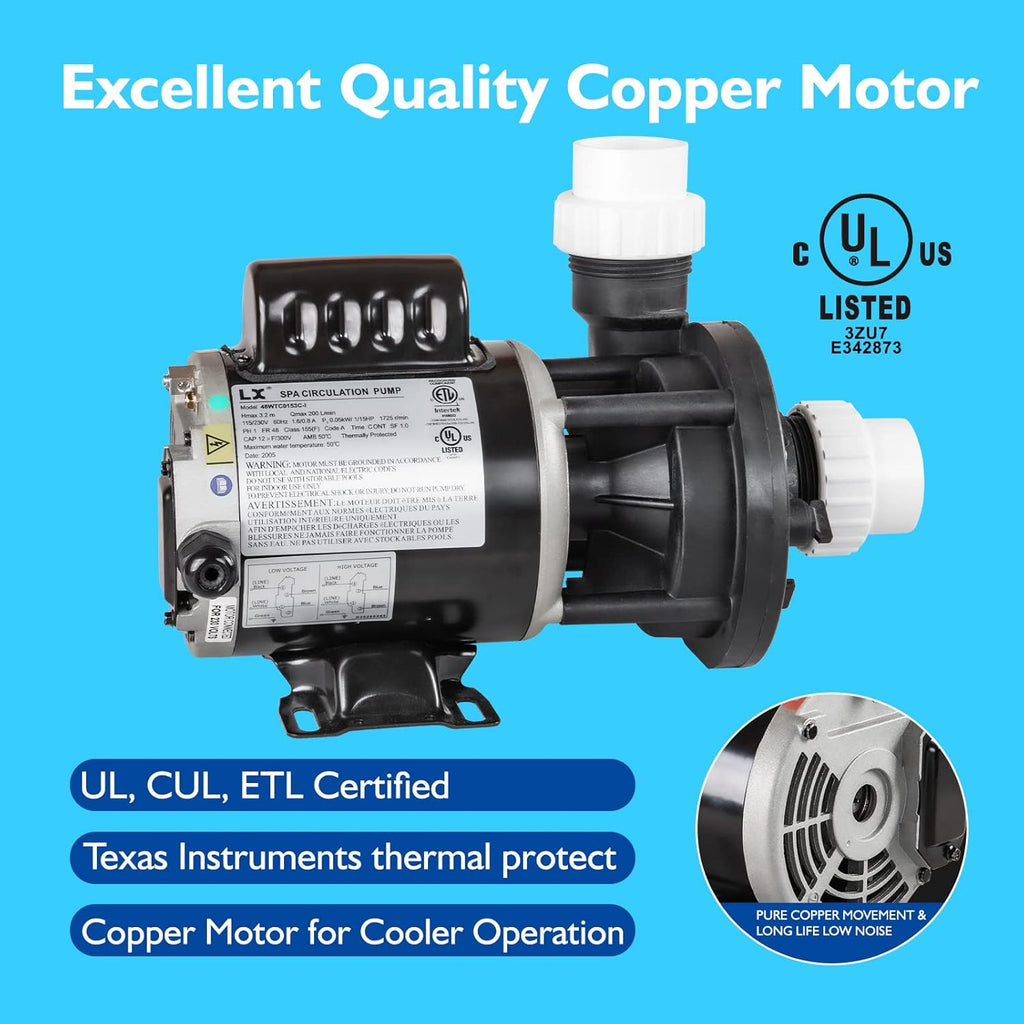 SPA Circulation Pump 0.25HP Single Speed 115V/230V 1.5" Port Model 48WTC0153C-I E109