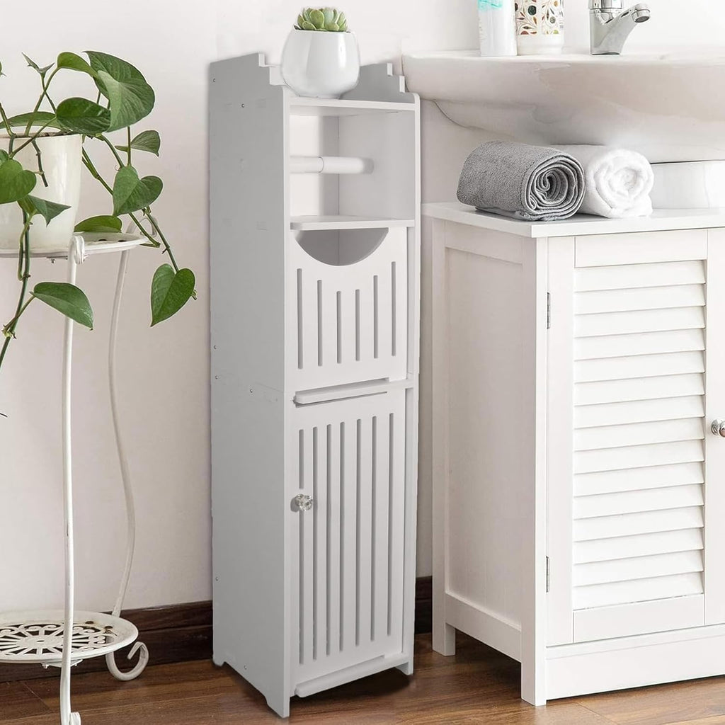 Small Bathroom Storage Cabinet with Toilet Paper Holder, White R36859