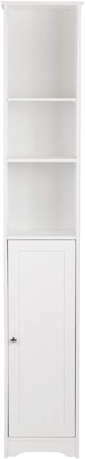 White Tall Bathroom Storage Cabinet, Slim Corner Floor Cabinet with Doors, Freestanding Narrow Bathroom Organizer with Shelves for Small Space, White Floor Tall Cabinet Cupboard 11.7"L x 9.5"W x 67"H