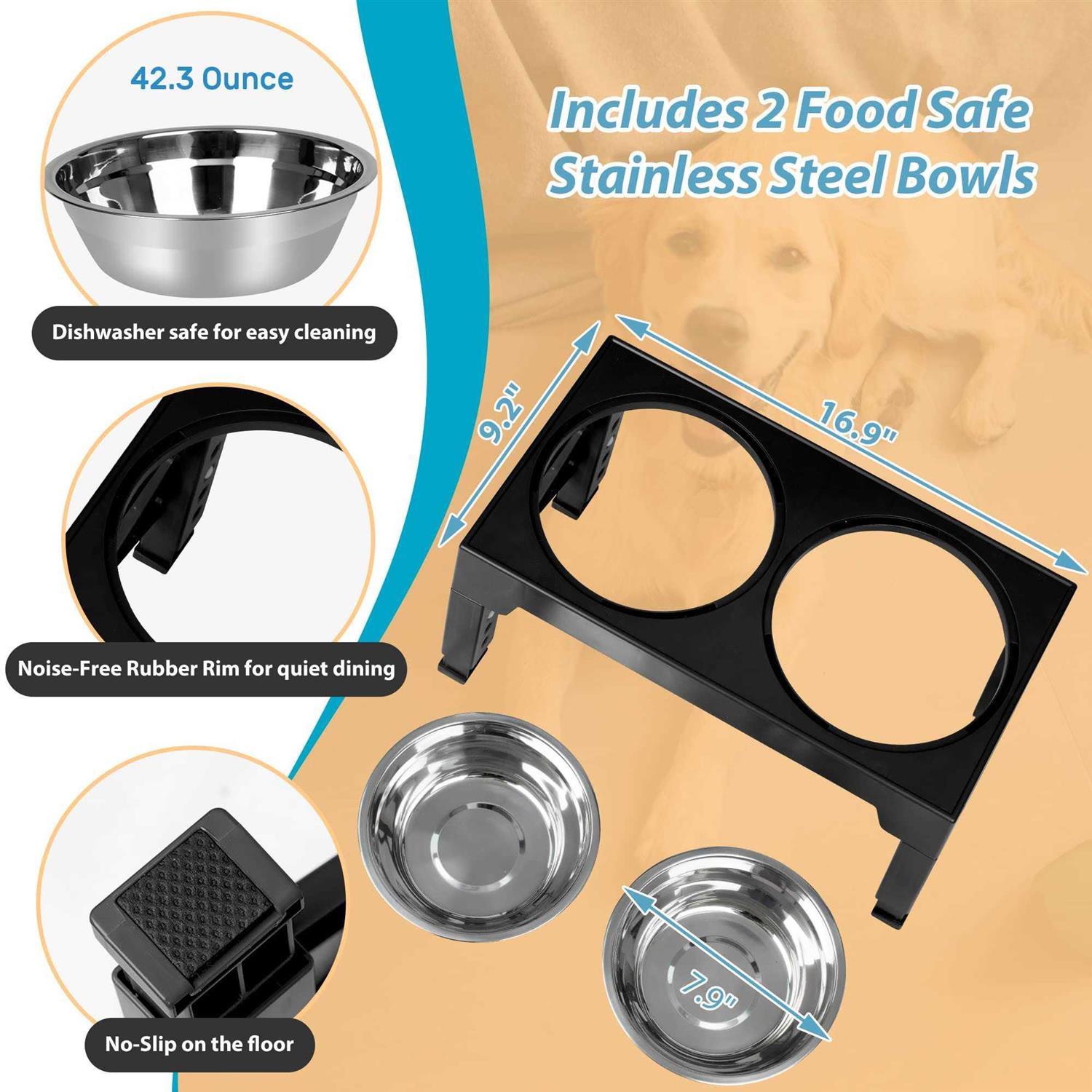 Niubya Elevated Dog Bowls with 2 Stainless Steel Bowls K72152
