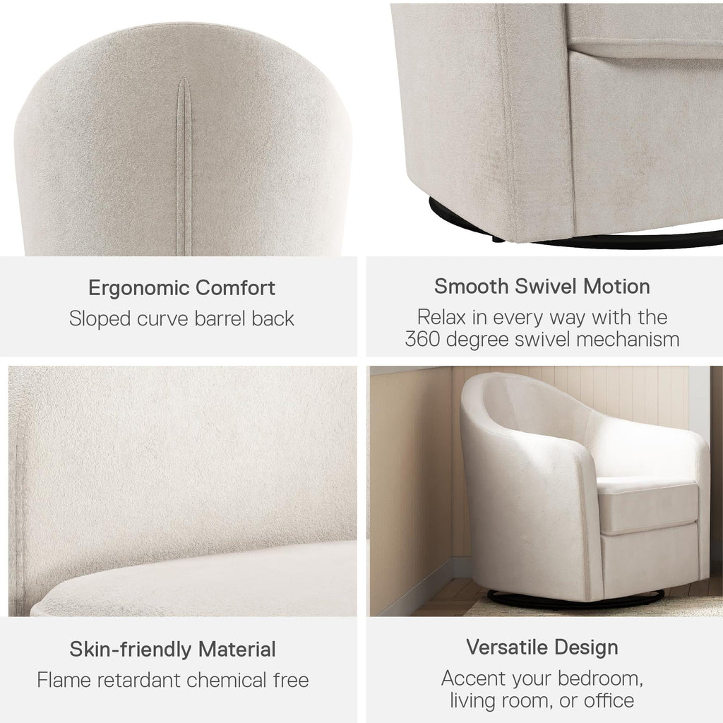 DHP Gentle Swivel Curved Accent Chair, Ivory Velvet J5712