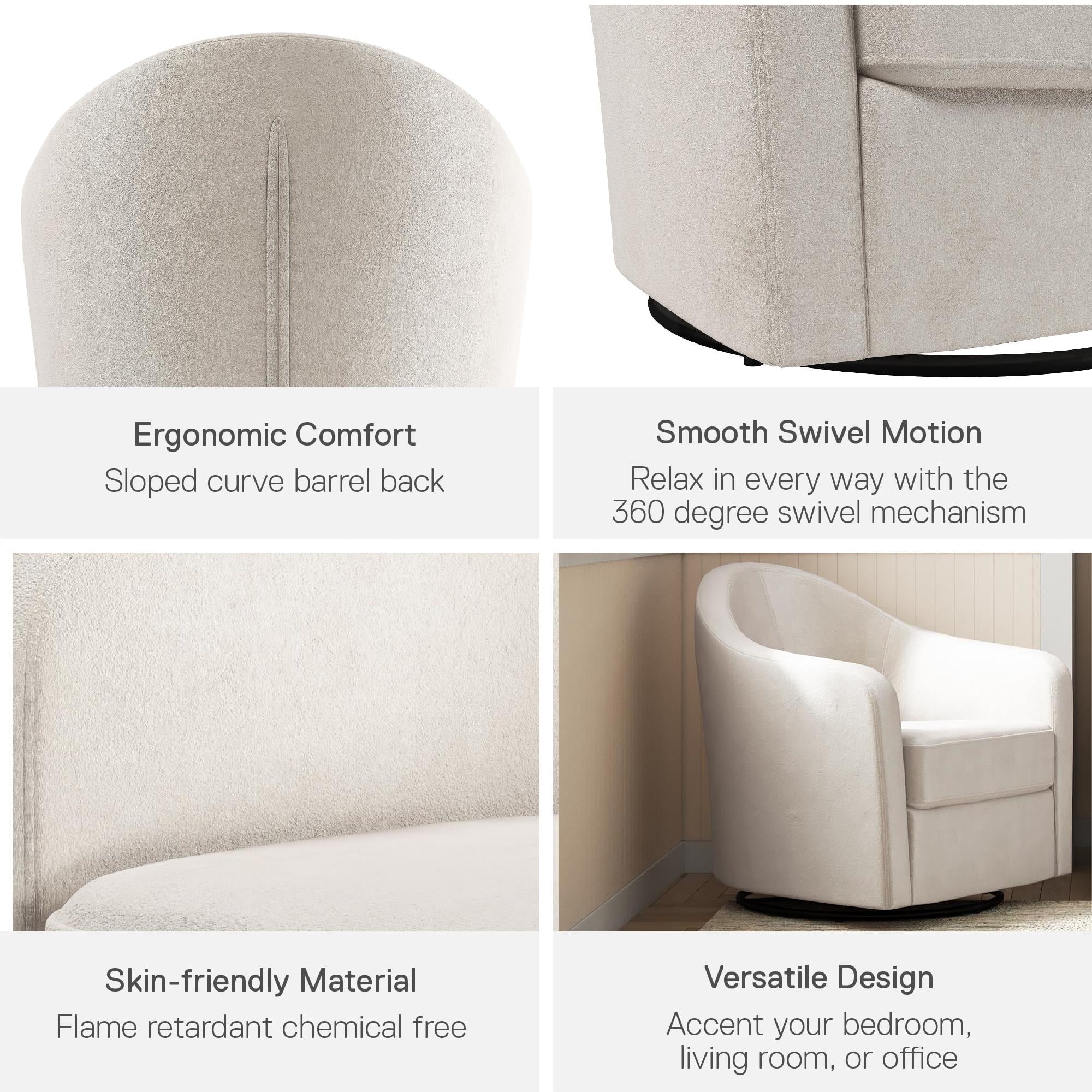 DHP Gentle Swivel Curved Accent Chair, Ivory Velvet J5712