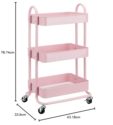 Amazon Basics 3-Tier Rolling Utility Cart with Lockable Wheels, White I730073