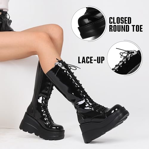 CELNEPHO Women's High Platform Chunky Heel Combat Boots Q428786