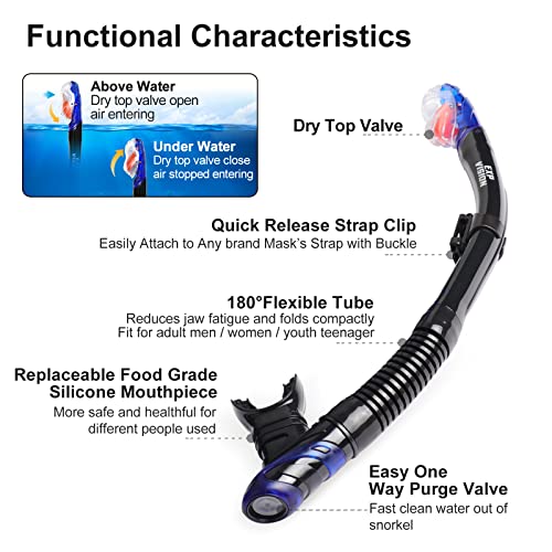 Snorkel Mask Fin Set with Dry Top Snorkel and Travel Bag for Adults D12217