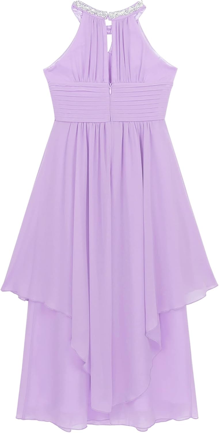 Alvivi Big Girls Halter-Neck Floral Lace Bridesmaid Romper Dress Lavender Q808132