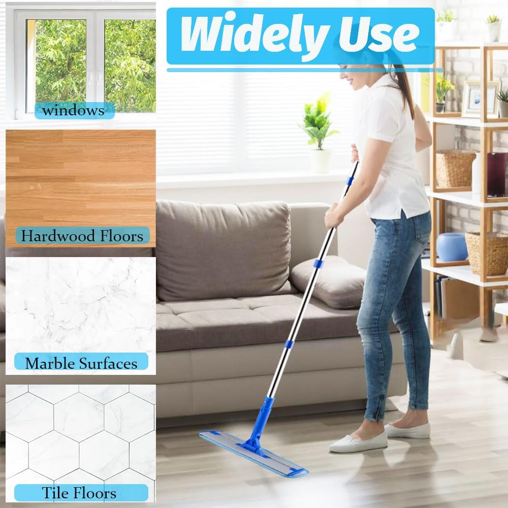 Microfiber Flat Mop with Long Handle, 4 Reusable Pads for Hardwood and Tile Floors U891