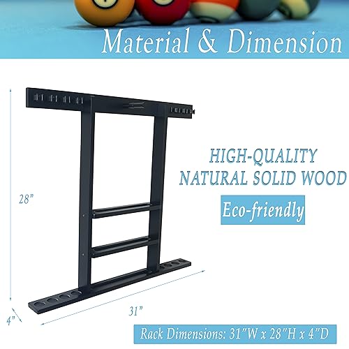 Wall Mount Pool Cue Rack for 8 Sticks, Solid Wood Mahogany S223328