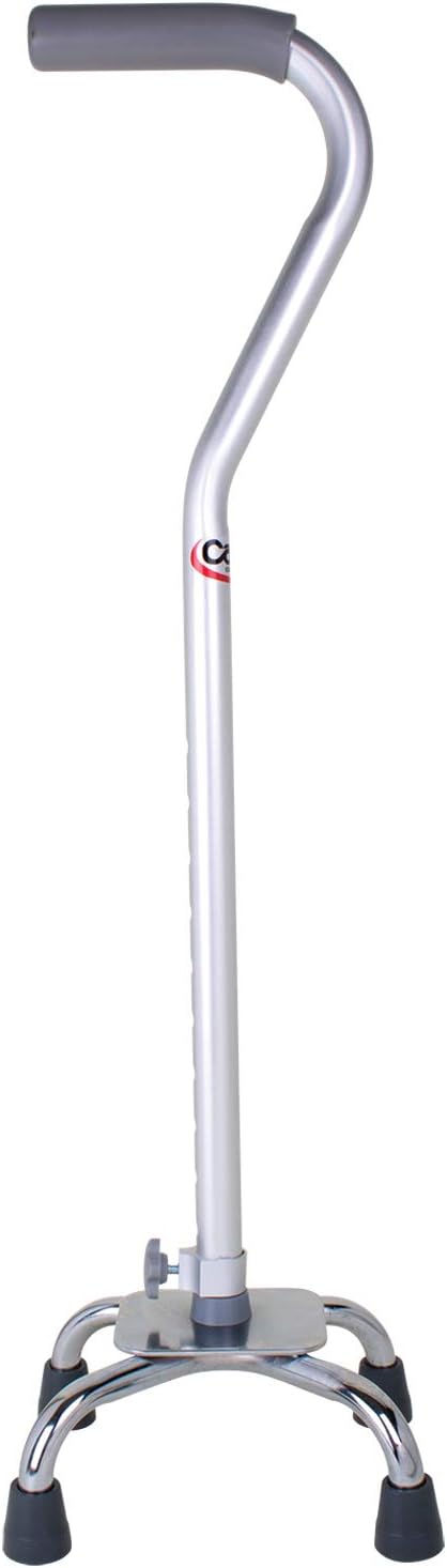 Carex Quad Cane with Small Base, Adjustable Height, Grey/Silver B899
