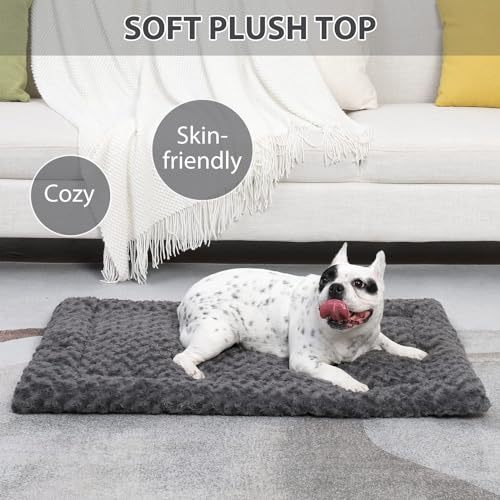 Washable Dog Bed Mat Ultra Soft Crate Pad for Large Dogs, 41 x 27 Inch, Gray K707024