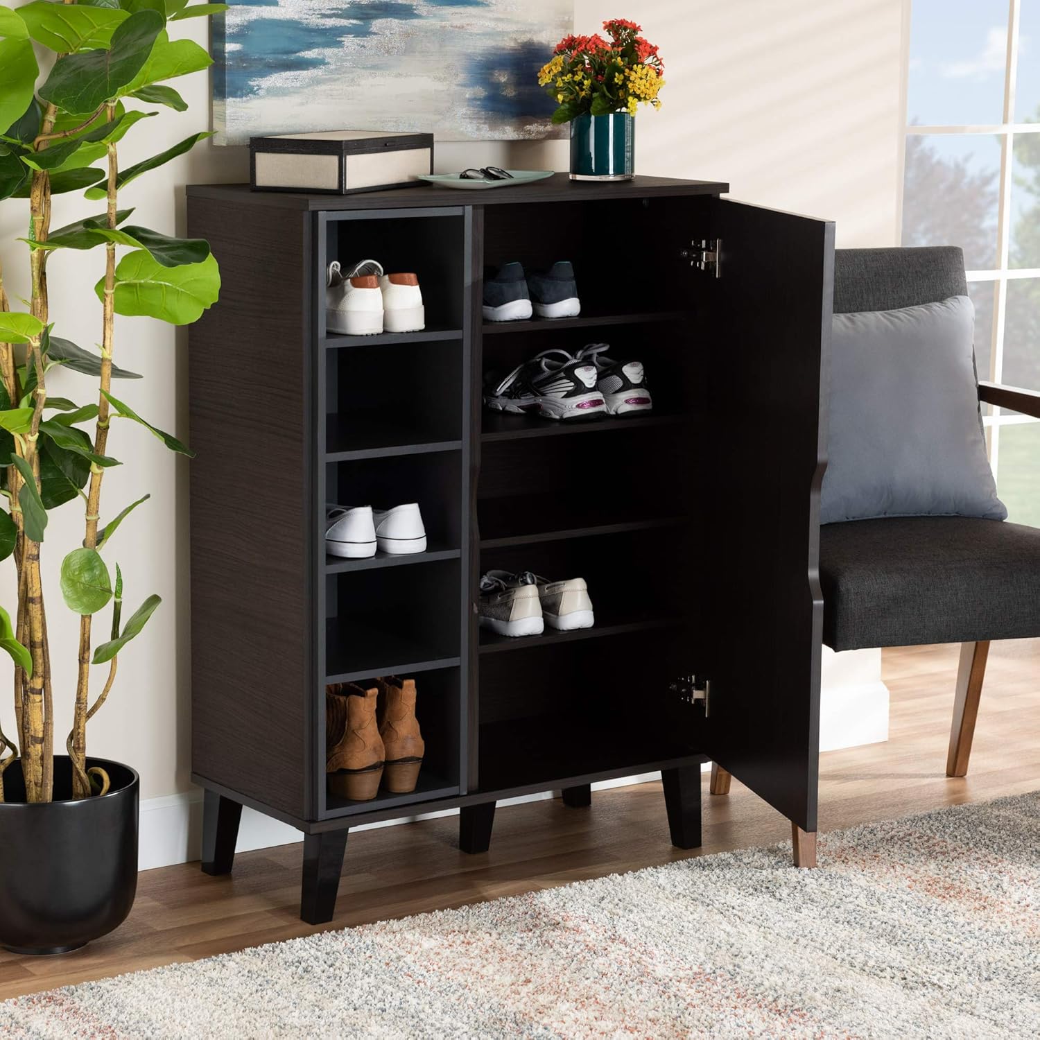 Baxton Studio Shoe Rack, Dark Brown/Grey K8401