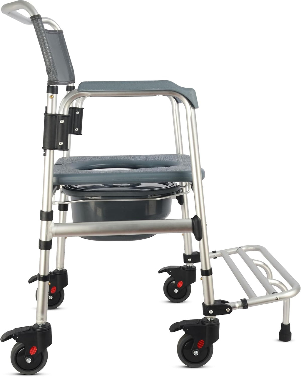 3-in-1 Aluminum Bedside Commode Toilet Shower Chair with Swivel Wheels S7338