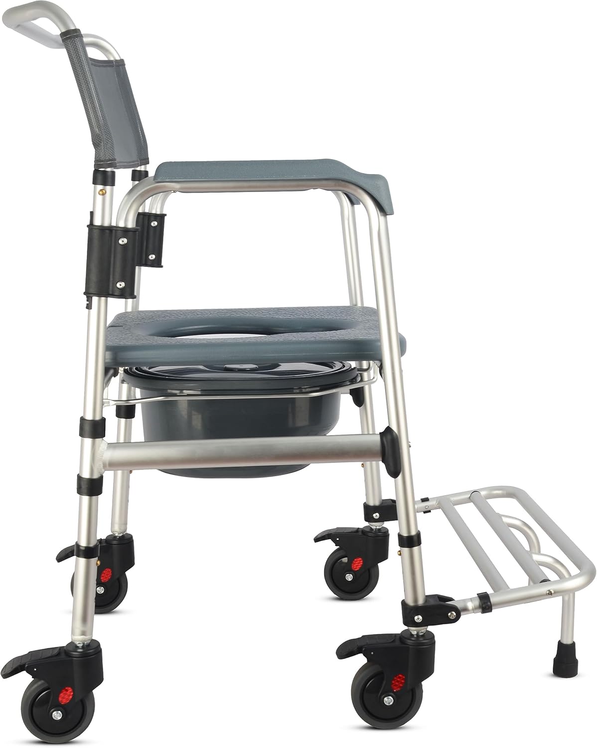 3-in-1 Aluminum Bedside Commode Toilet Shower Chair with Swivel Wheels S7338