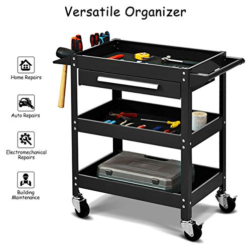 Goplus 3 Tier Rolling Tool Cart with Storage Drawer, 330 LBS Capacity N429792