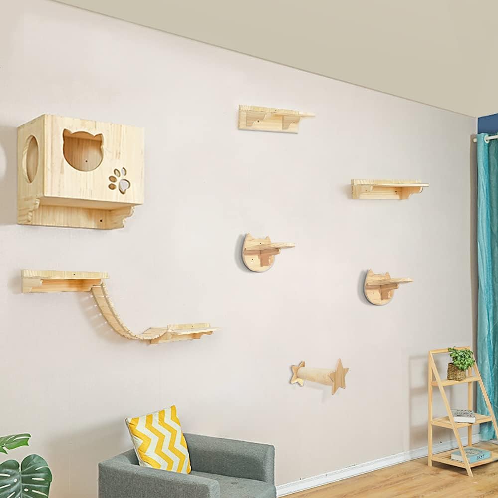 La La Pet® Wall Mounted Cat Shelves and Perches Set of 9 R515