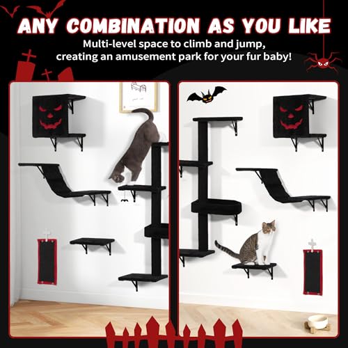 COZIWOW Cat Wall Shelves, Wall-Mounted Cat Climber Set of 5, Black R587928
