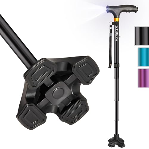 Kodera Folding Walking Cane with LED Light for Men & Women, Foldable Adjustable Lightweight Aluminum Walking Stick Balancing
