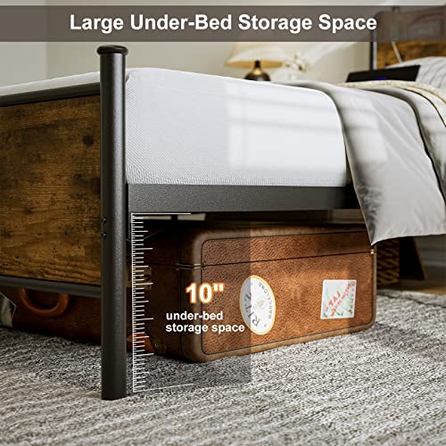 Queen Bed Frame with LED Lights and Charging Station, Black F650