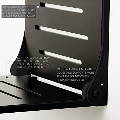 Seachrome Silhouette Folding Wall Mount Shower Bench Seat, Black Seat White Frame U5114