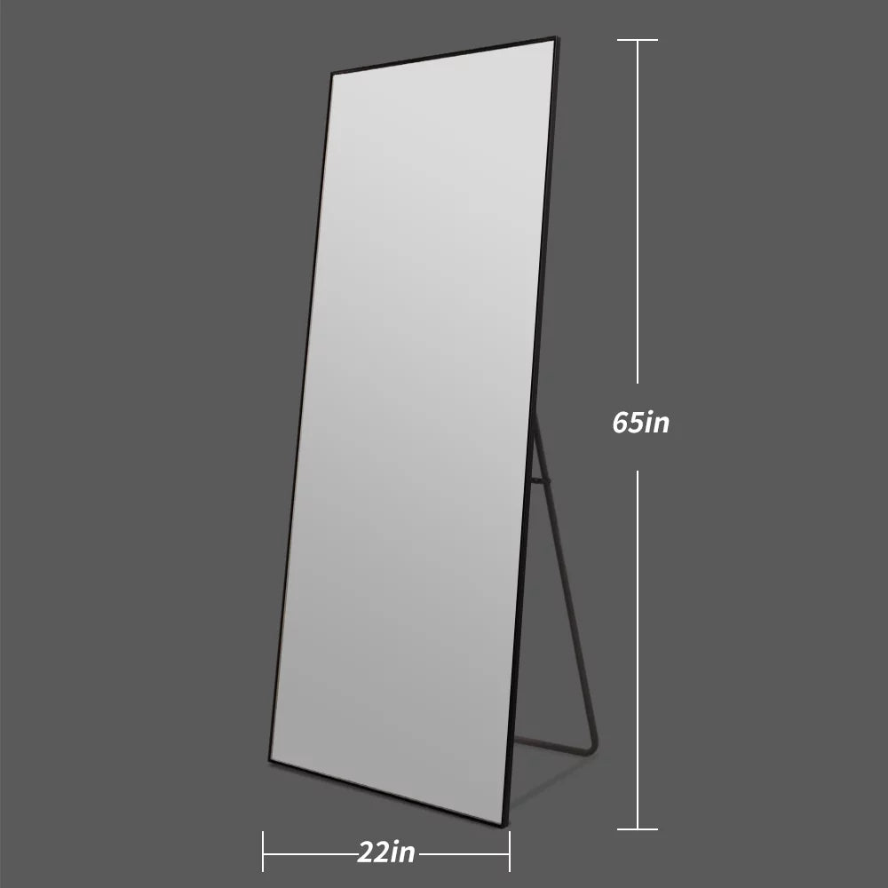 LAIYA LED Aluminum Full Body Rectangular Floor Mirror with Touch Button, 65"x22" Black I444