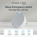 Echo Pop + Alexa Emergency Assist Monthly (auto-renewal) | Full sound compact smart speaker | Glacier White