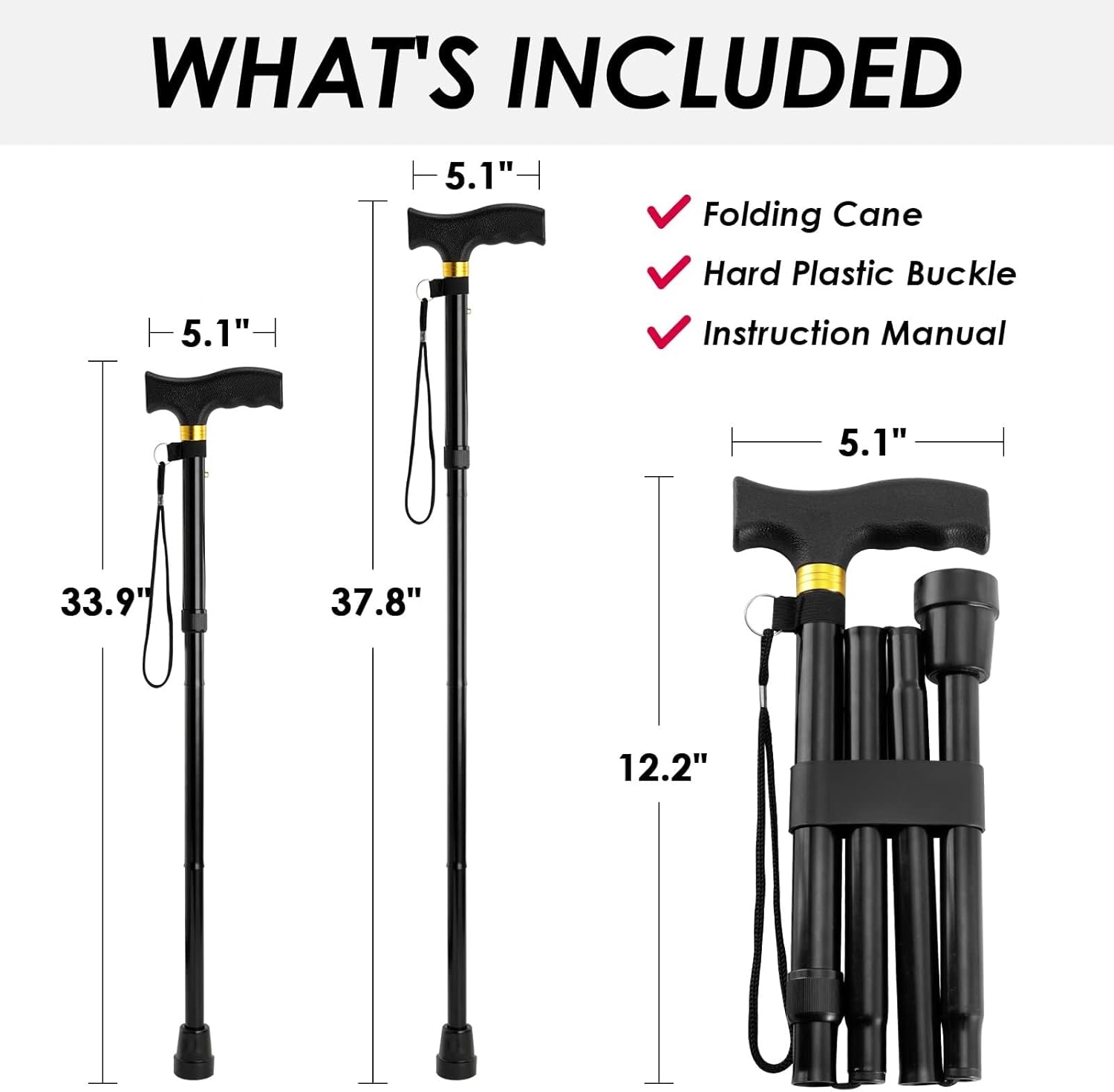 Oulisen Walking Cane for Men and Women, 5-Level Adjustable Folding Cane B6532