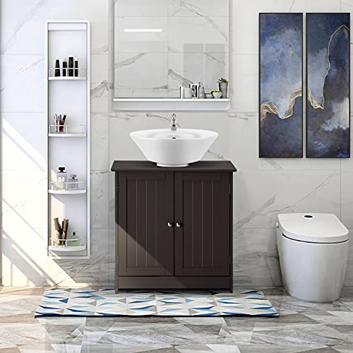Bonnlo Pedestal Under Sink Storage Bathroom Vanity with 2 Doors, Espresso E618445